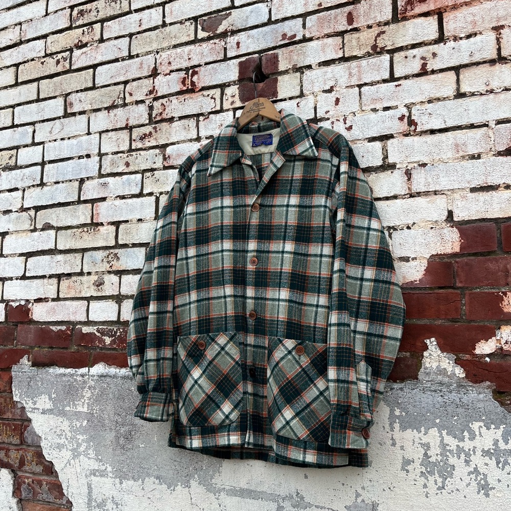 Vintage 1960 Green Plaid Pendleton Wool 49er Button up Shirt Top Men S Women M - Picture 3 of 11